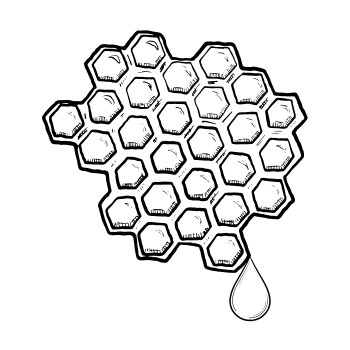 Illustration of Mel (Honey) Extract featuring a honeycomb pattern with a honey droplet.