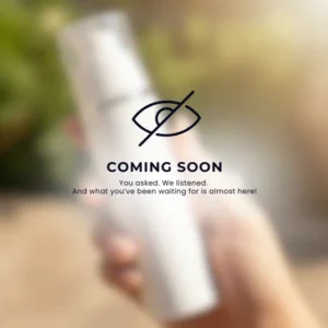 Blurred skincare product teaser indicating an upcoming clean formulation launch.