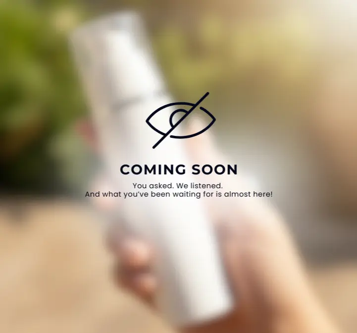 Blurred skincare product teaser indicating an upcoming clean formulation launch.