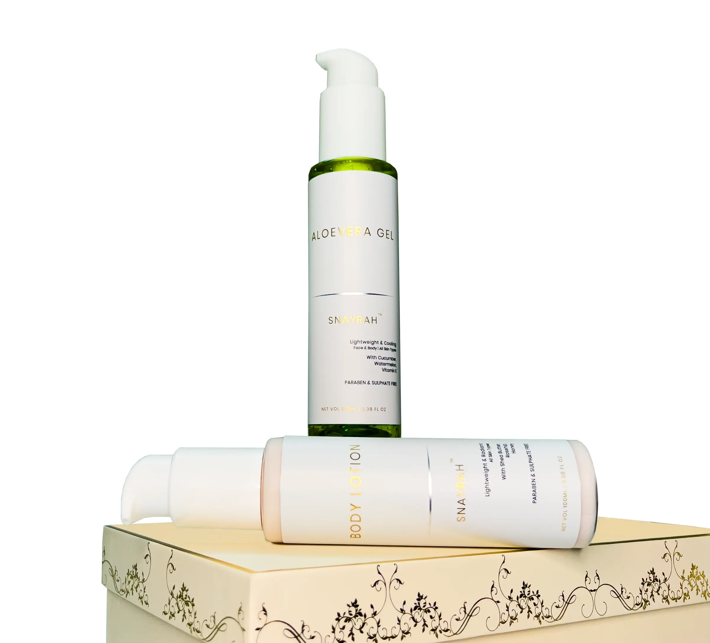 SNAYRAH Aloe Vera Gel and English Lavender Body Lotion gift set with premium gift box